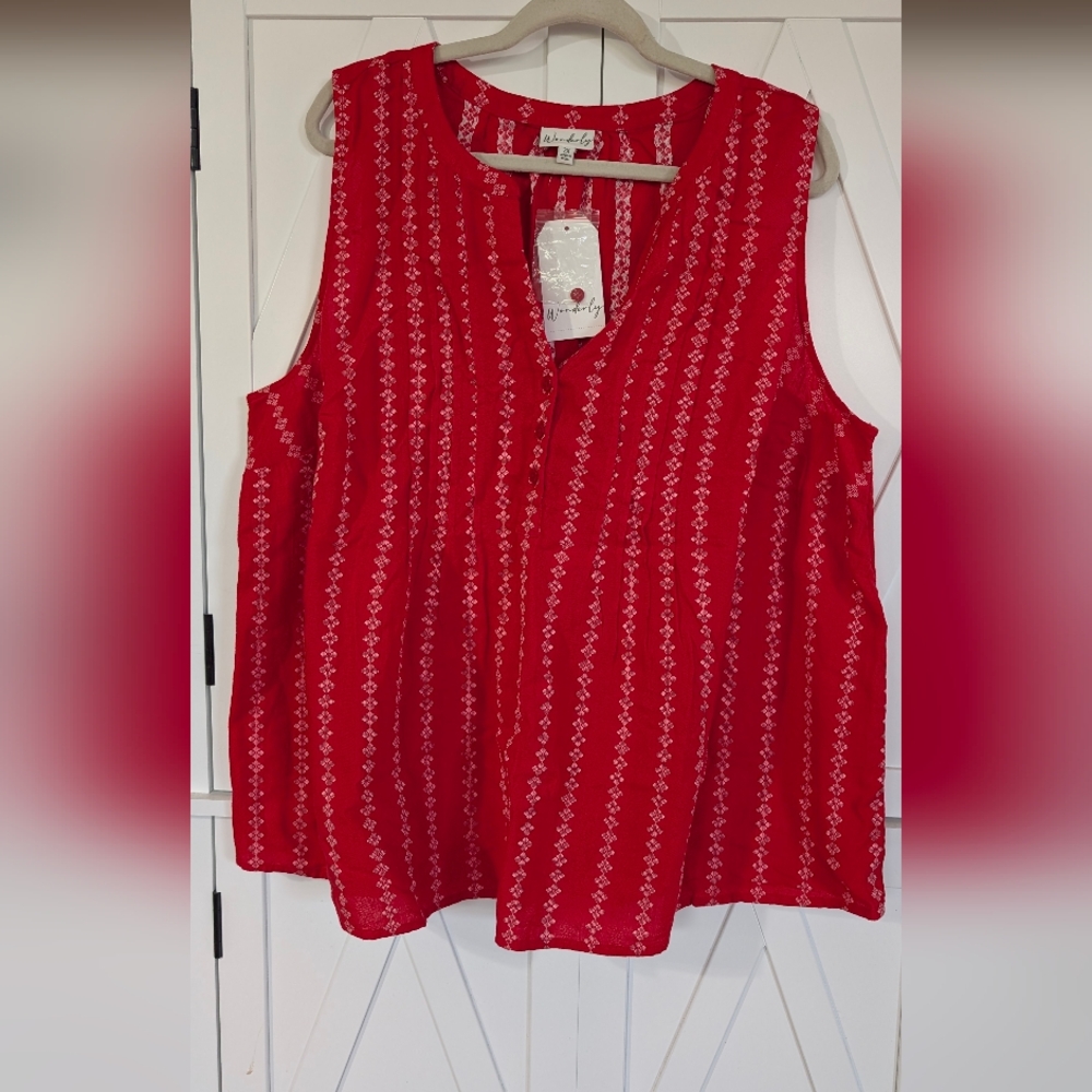 Wonderly Red Patterned Sleeveless Blouse